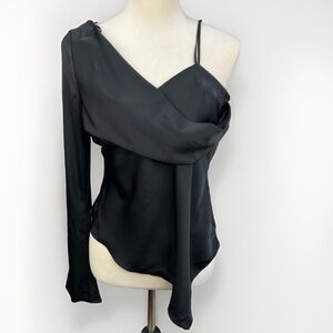 Topshop Womens Black Satin Cowl Neck One Top Shoulder Sz 6 Asymmetrical